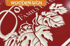 Close up of carved wooden sign