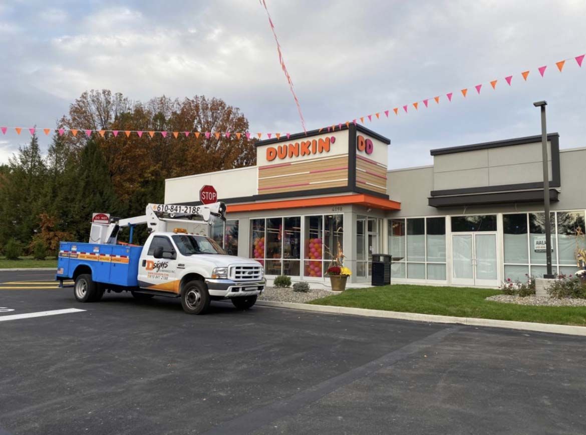 Company truck at a Dunkin for Sign Repair in Lehigh County